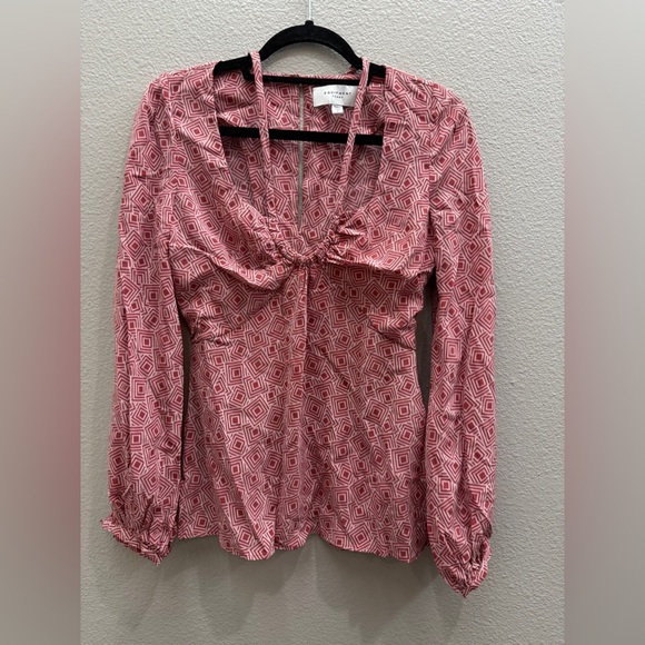 Equipment Femme Blouse Size Small Silk Red Print Cinched Waist - Picture 2 of 7